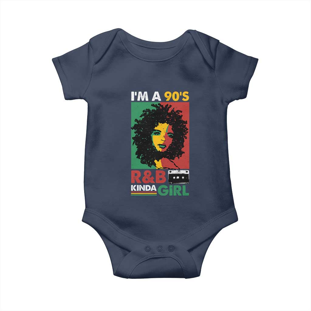 Hip Hop RnB Baby Onesie I'm A 90's R&B Kinda Girl Retro Cassettle TS09 Navy Print Your Wear