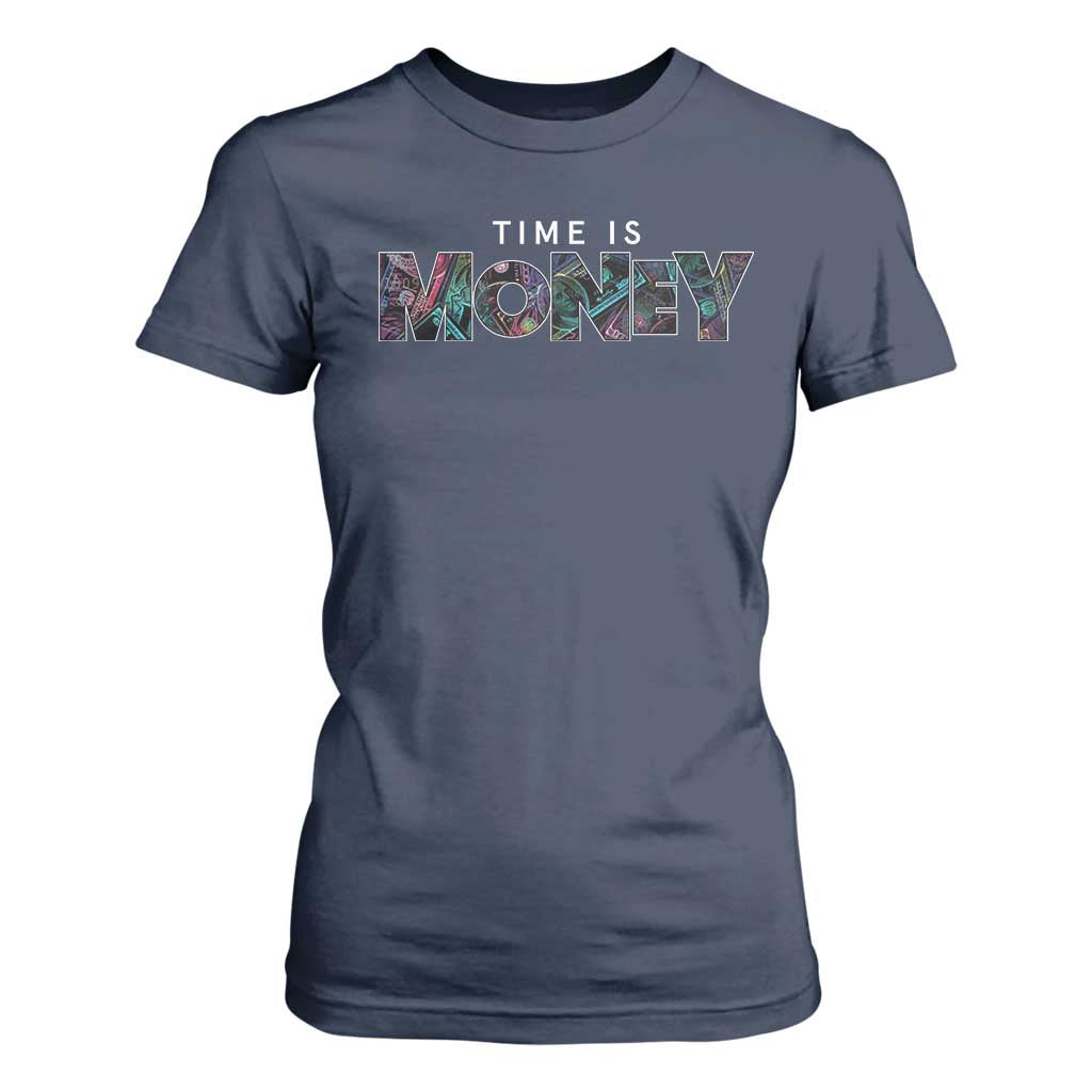 Time Is Money T Shirt For Women TS09 Navy Print Your Wear