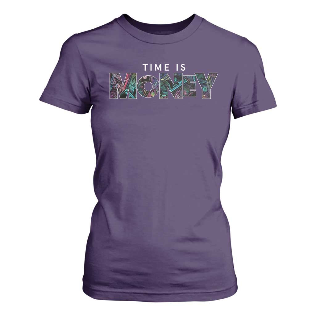 Time Is Money T Shirt For Women TS09 Purple Print Your Wear