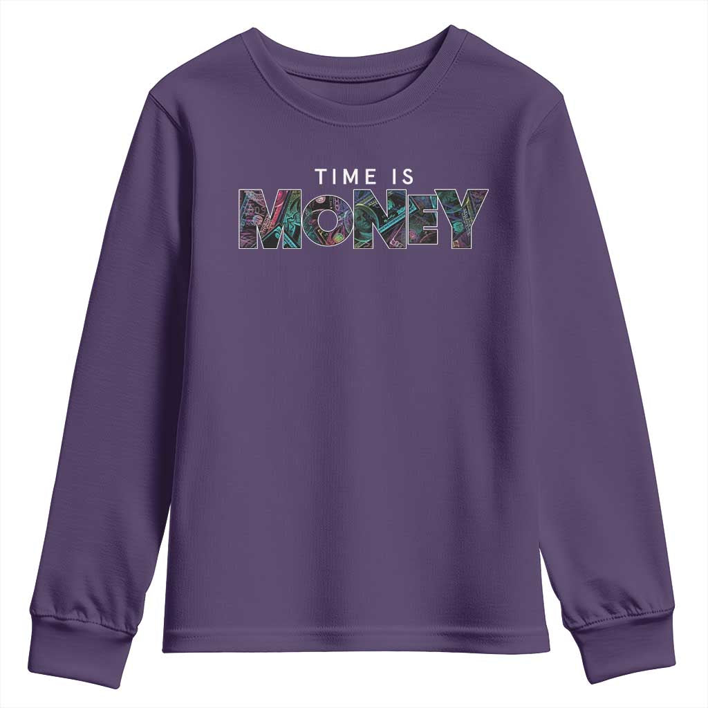 Time Is Money Youth Sweatshirt TS09 Purple Print Your Wear