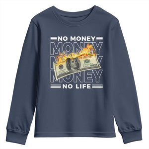 No Money No Life Youth Sweatshirt TS09 Navy Print Your Wear