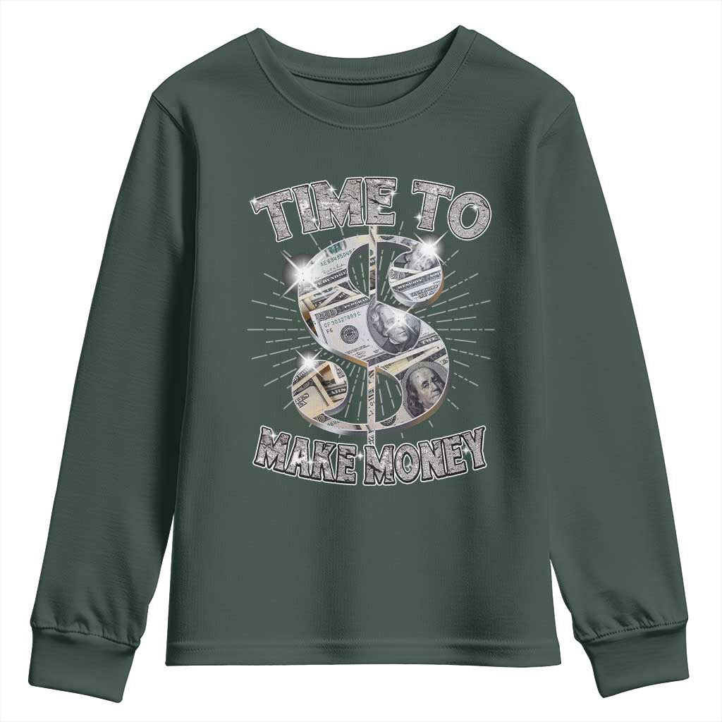 Time To Make Money Youth Sweatshirt TS09 Dark Forest Green Print Your Wear