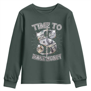 Time To Make Money Youth Sweatshirt TS09 Dark Forest Green Print Your Wear