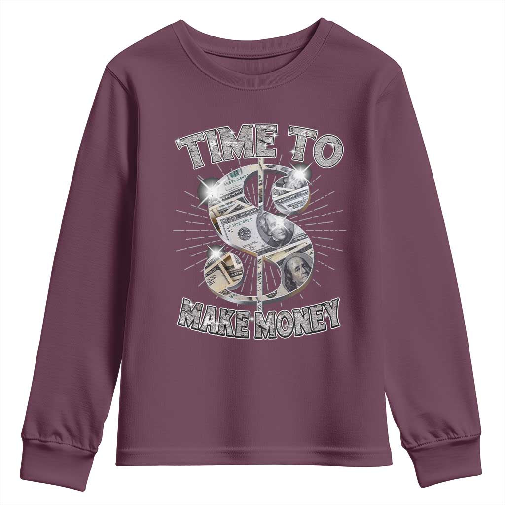 Time To Make Money Youth Sweatshirt TS09 Maroon Print Your Wear