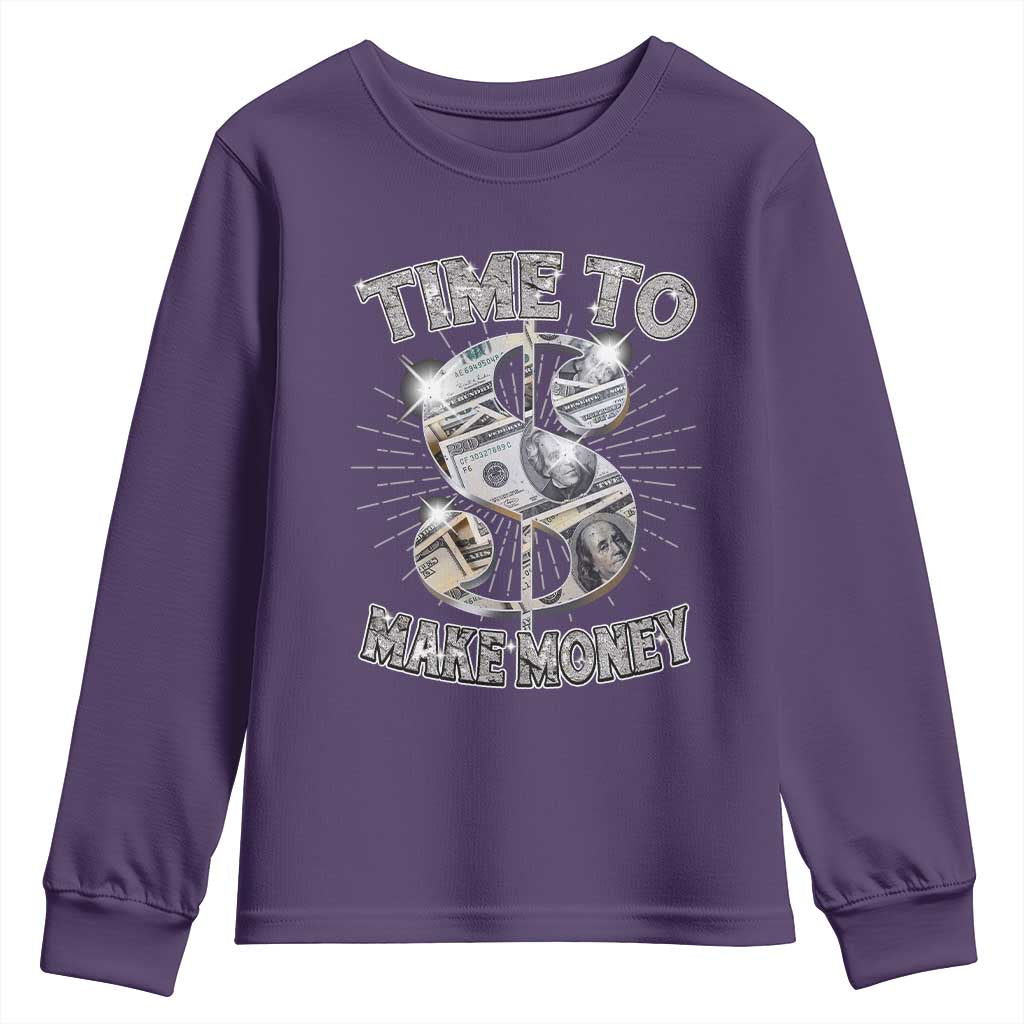 Time To Make Money Youth Sweatshirt TS09 Purple Print Your Wear