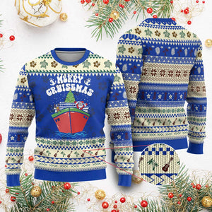 Xmas Cruising Ugly Christmas Sweater Family Christmas Holiday Santa Reindeer Cruise Ship TS09 Blue Print Your Wear