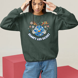 Groovy And Bright Merry Christmas Disco Ball Reindeer Sweatshirt TS09 Dark Forest Green Printyourwear
