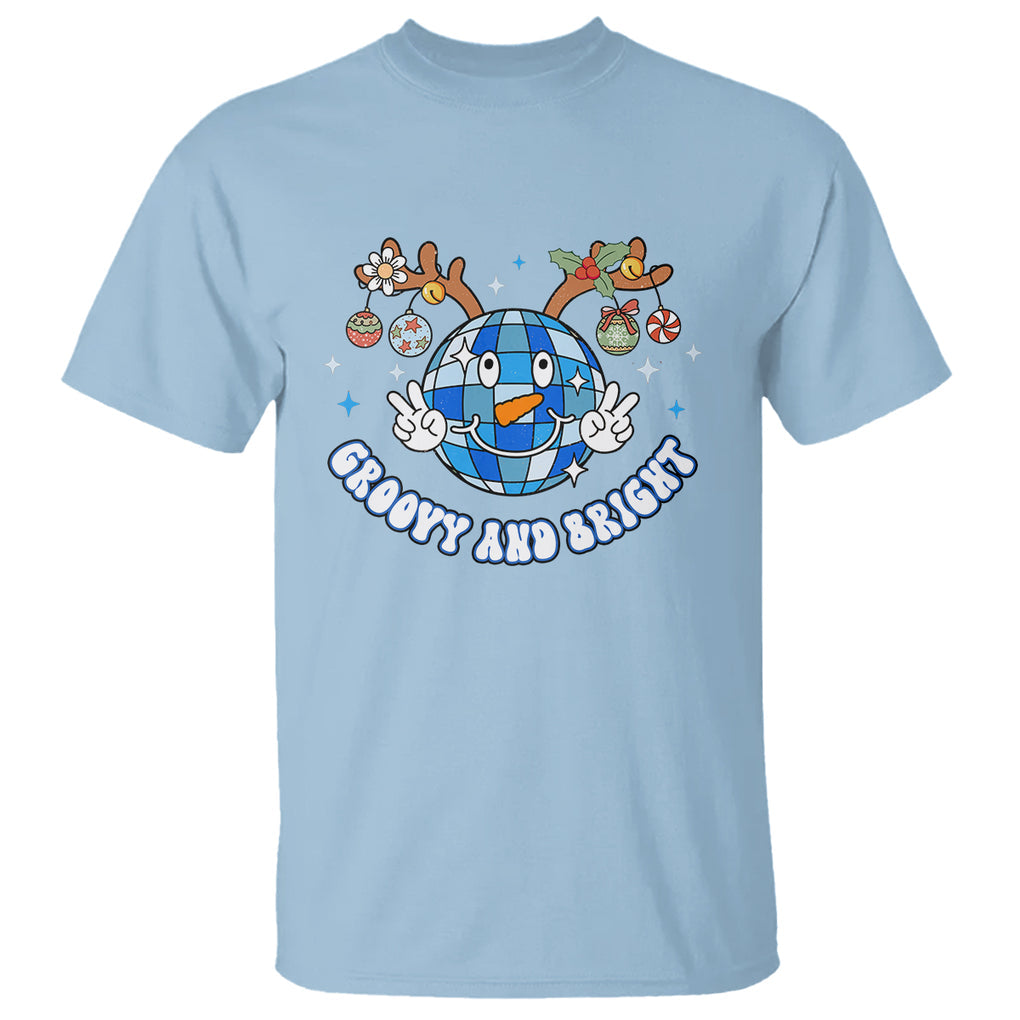 Groovy And Bright Merry Christmas Disco Ball Reindeer T Shirt TS09 Light Blue Printyourwear