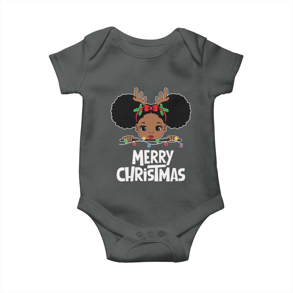 African American Christmas Baby Onesie Merry Christmas Cute Black Girl Kids TS09 Dark Heather Print Your Wear