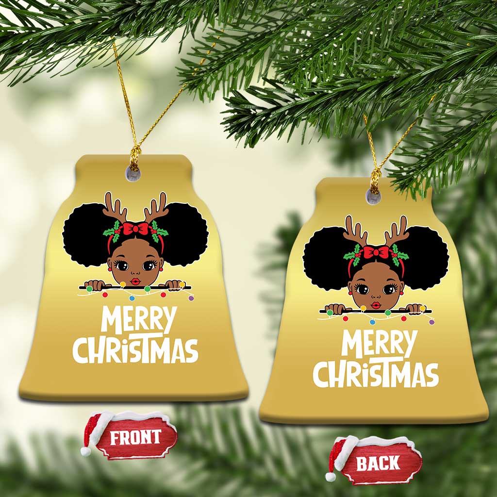 African American Xmas Christmas Ornament Cute Black Girl Kids Merry Christmas TS09 Bell Flake Gold Print Your Wear