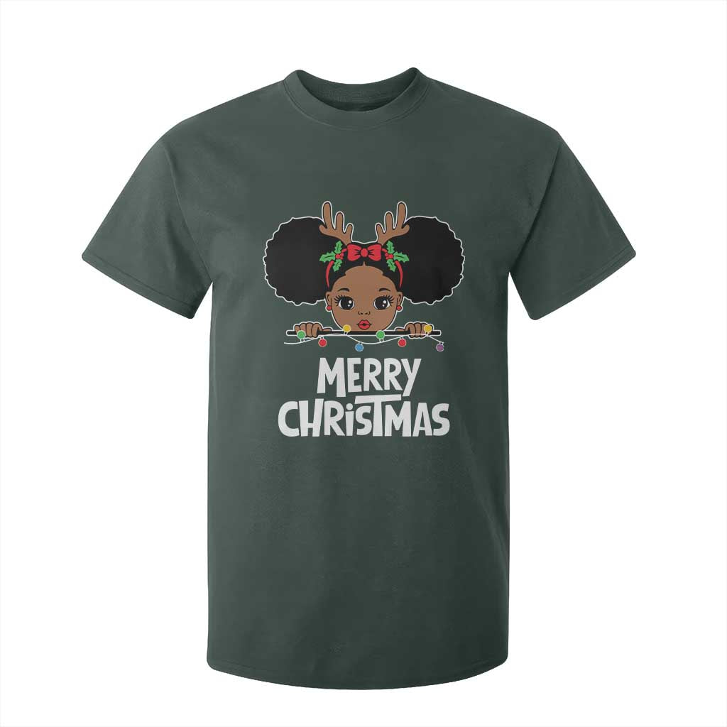 African American Christmas T Shirt For Kid Merry Christmas Cute Black Girl Kids TS09 Dark Forest Green Print Your Wear