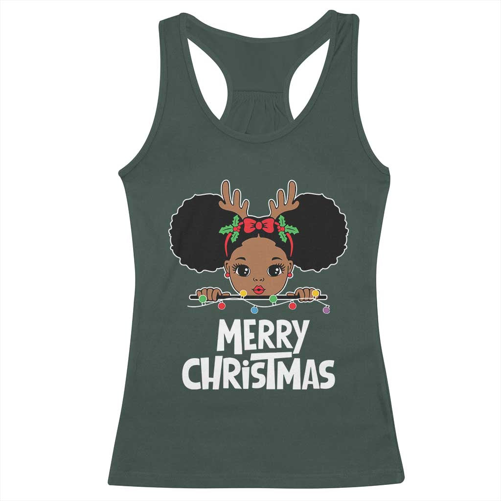 African American Christmas Racerback Tank Top Merry Christmas Cute Black Girl Kids TS09 Dark Forest Green Print Your Wear