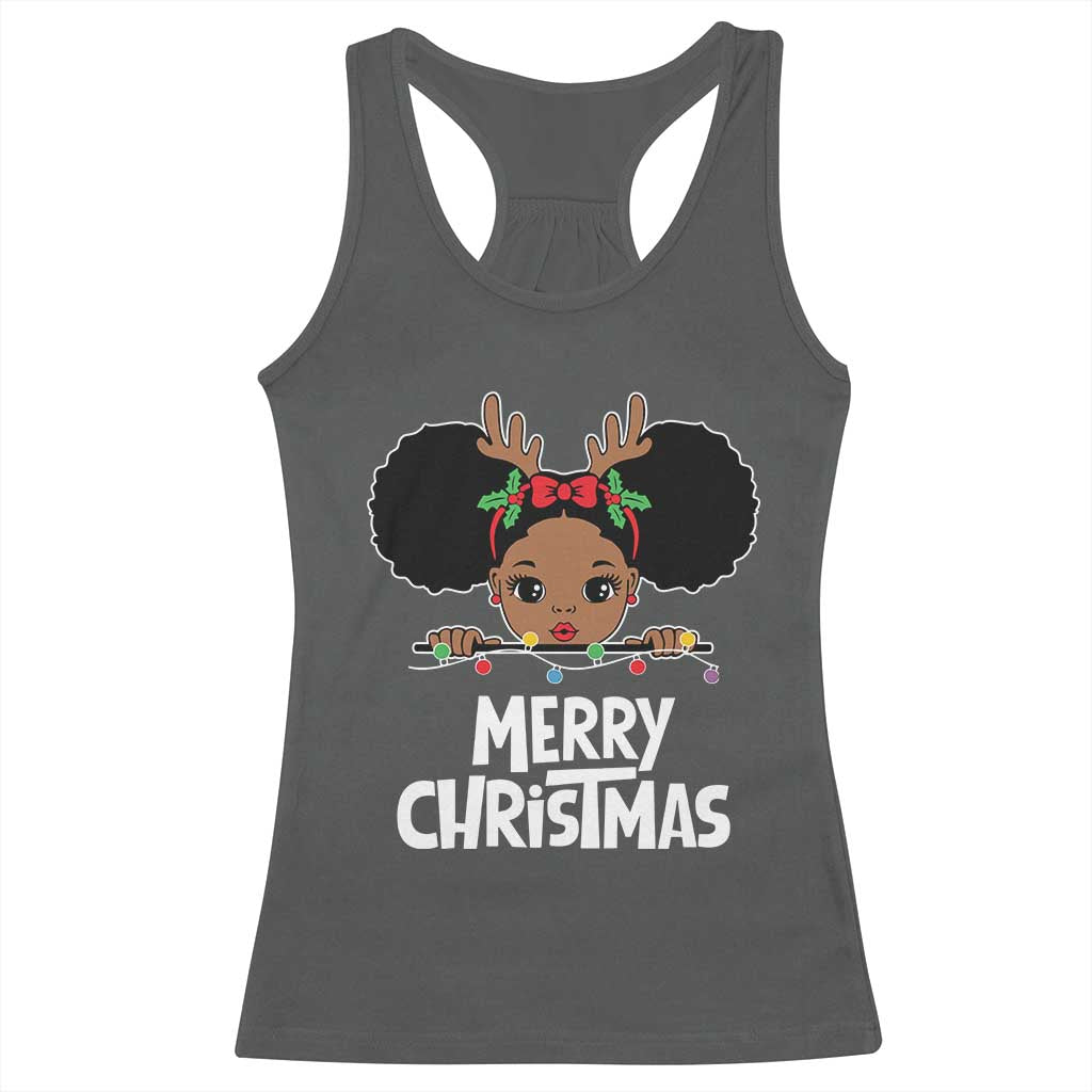 African American Christmas Racerback Tank Top Merry Christmas Cute Black Girl Kids TS09 Dark Heather Print Your Wear