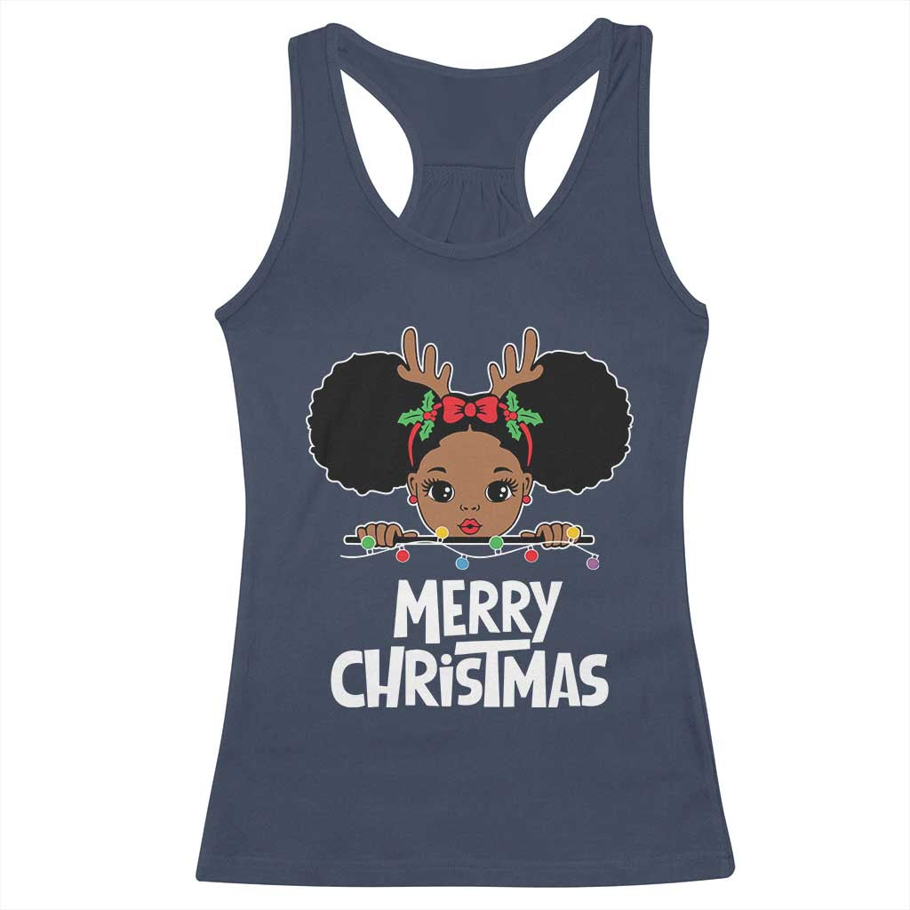 African American Christmas Racerback Tank Top Merry Christmas Cute Black Girl Kids TS09 Navy Print Your Wear