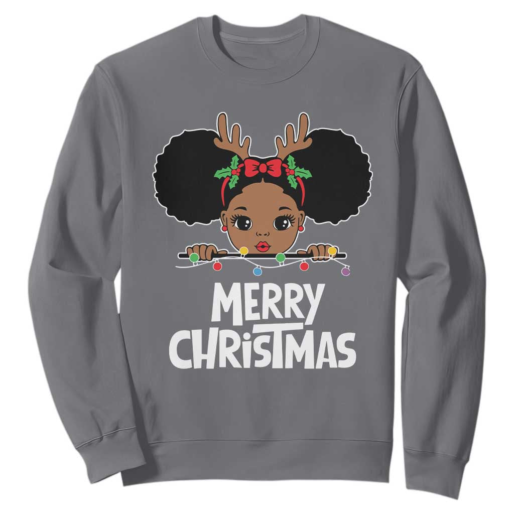 African American Xmas Sweatshirt Cute Black Girl Kids Merry Christmas TS09 Charcoal Printyourwear