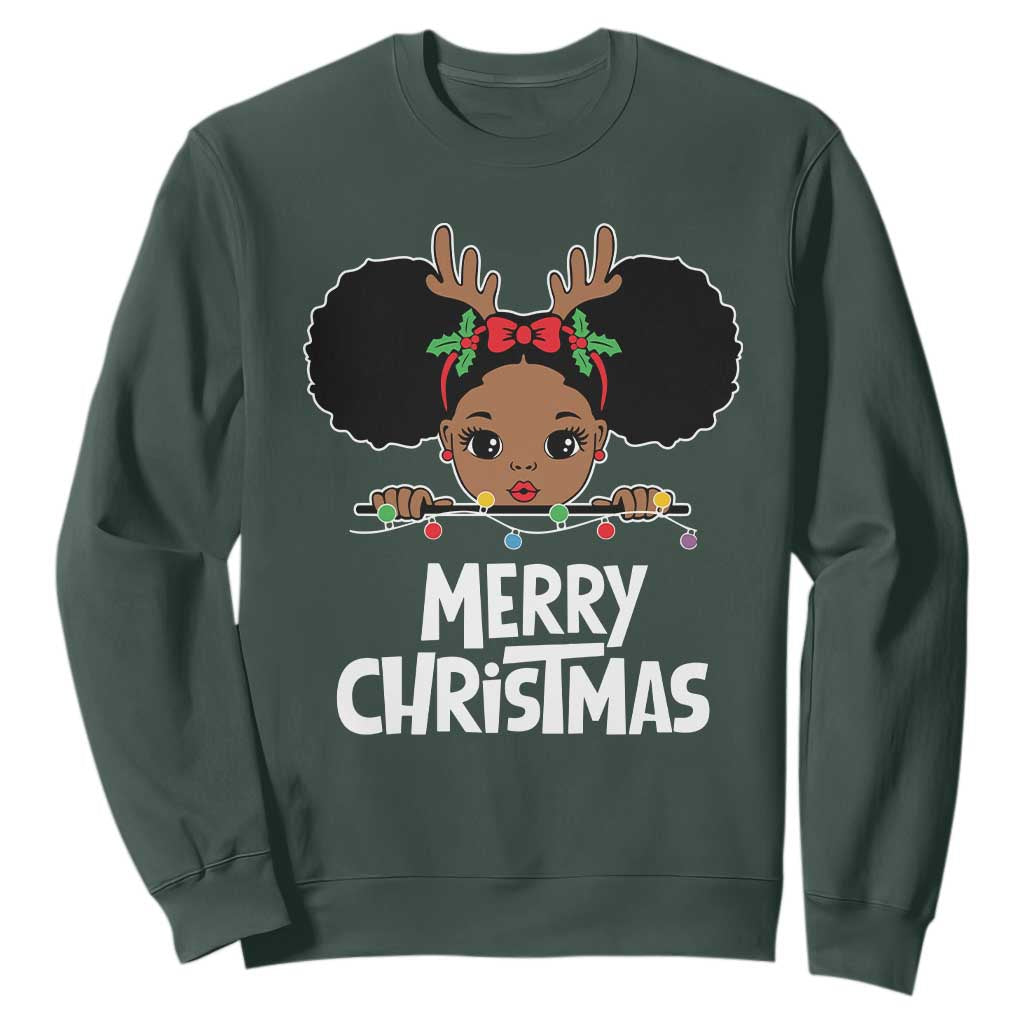African American Xmas Sweatshirt Cute Black Girl Kids Merry Christmas TS09 Dark Forest Green Printyourwear