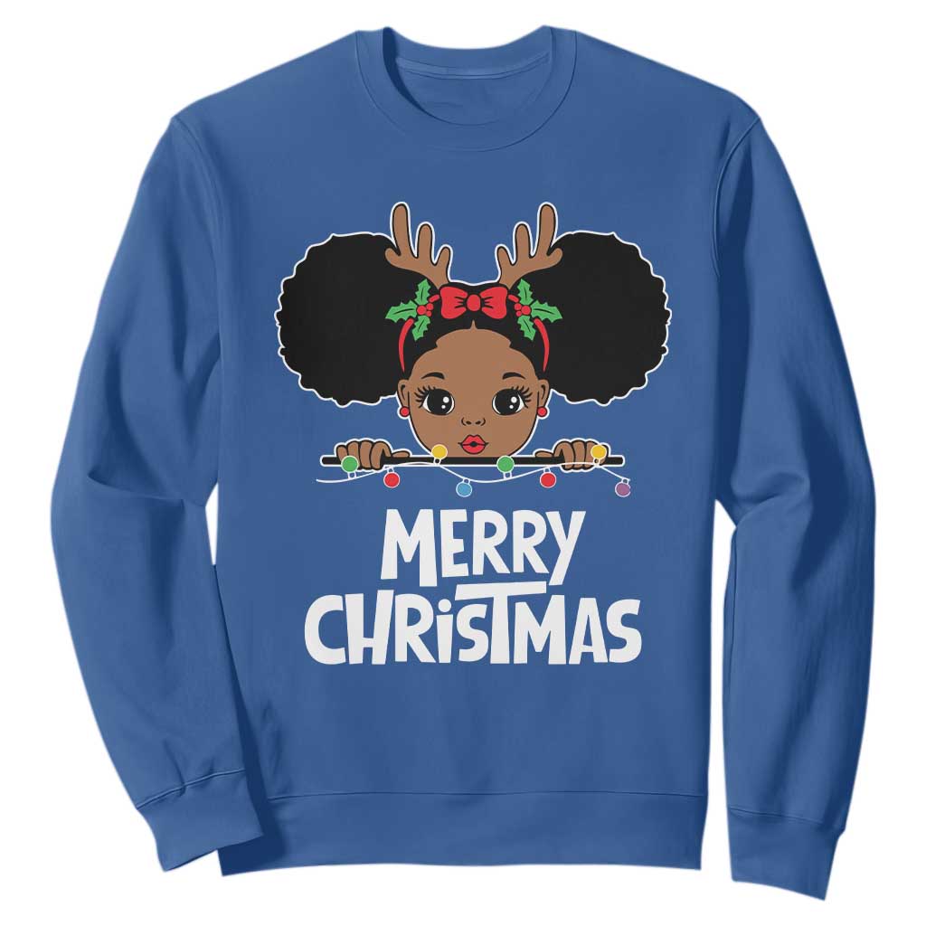 African American Xmas Sweatshirt Cute Black Girl Kids Merry Christmas TS09 Royal Blue Printyourwear