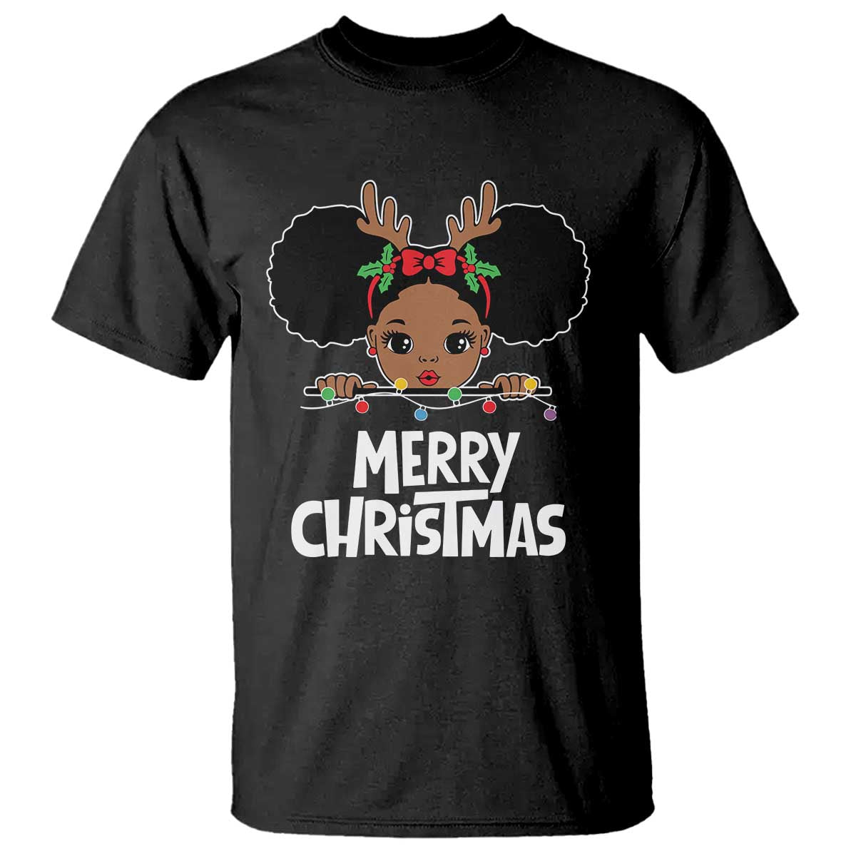 African American Christmas T Shirt Merry Christmas Cute Black Girl Kids TS09 Black Print Your Wear