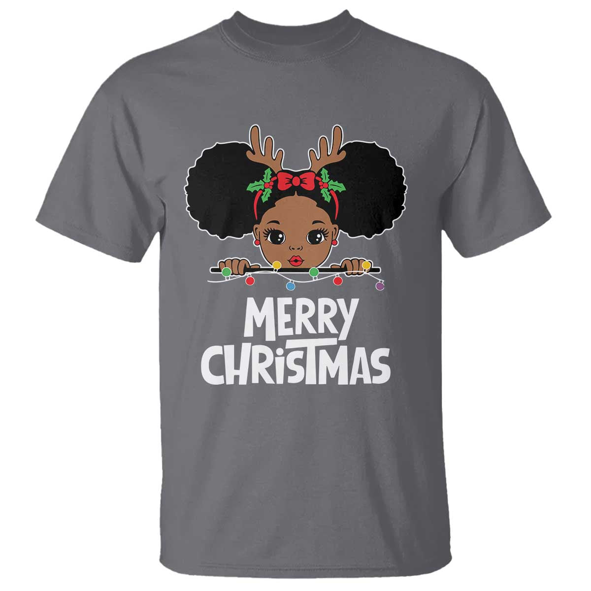African American Christmas T Shirt Merry Christmas Cute Black Girl Kids TS09 Charcoal Print Your Wear