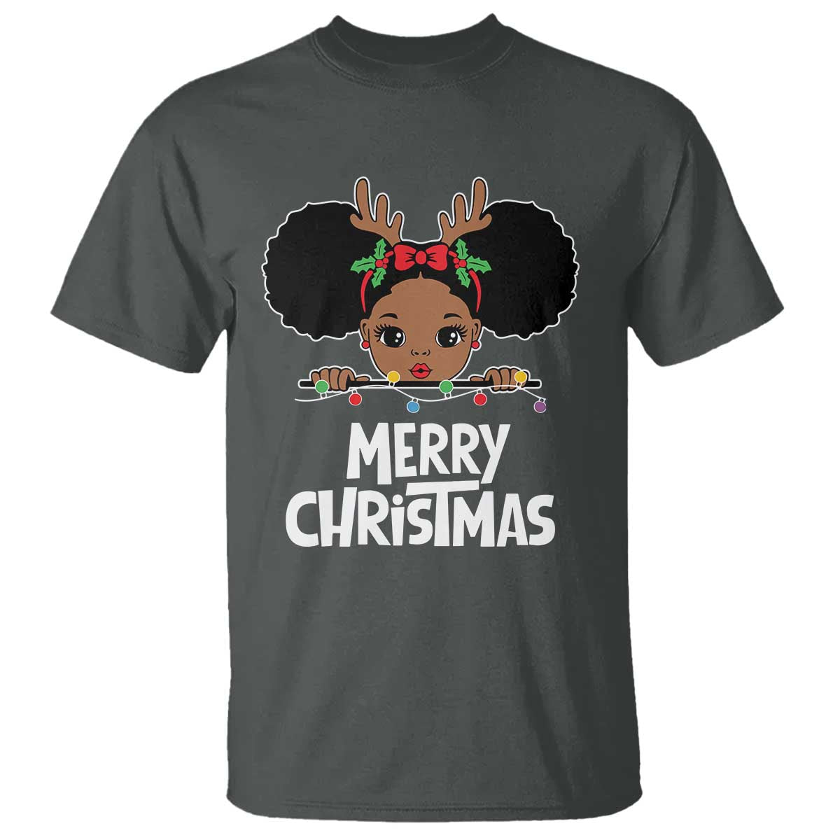 African American Christmas T Shirt Merry Christmas Cute Black Girl Kids TS09 Dark Heather Print Your Wear