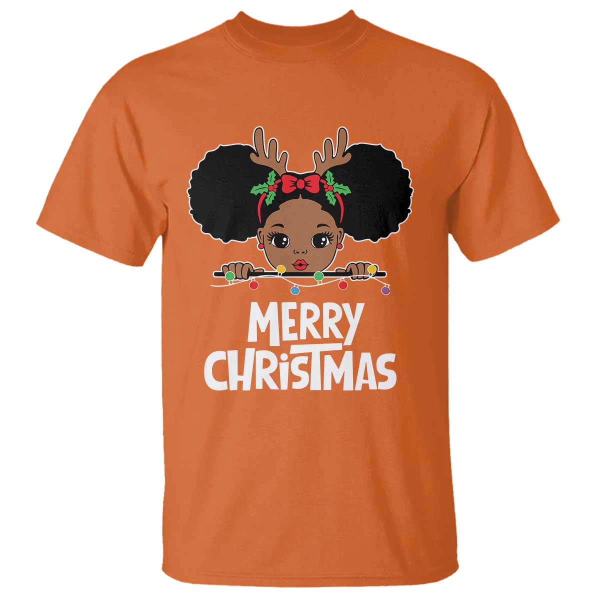 African American Christmas T Shirt Merry Christmas Cute Black Girl Kids TS09 Orange Print Your Wear