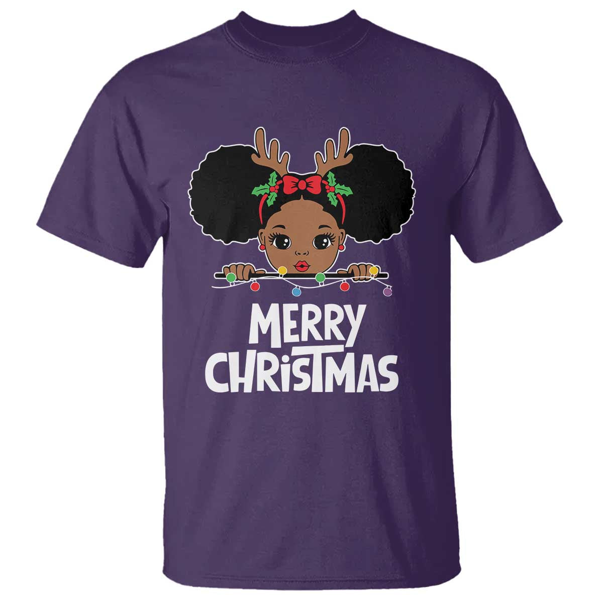 African American Christmas T Shirt Merry Christmas Cute Black Girl Kids TS09 Purple Print Your Wear