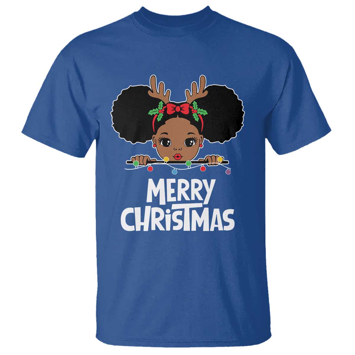 African American Christmas T Shirt Merry Christmas Cute Black Girl Kids TS09 Royal Blue Print Your Wear
