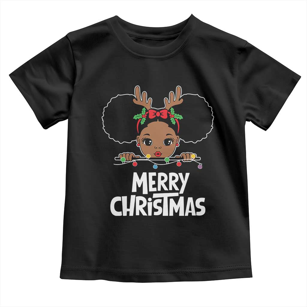 African American Christmas Toddler T Shirt Merry Christmas Cute Black Girl Kids TS09 Black Print Your Wear