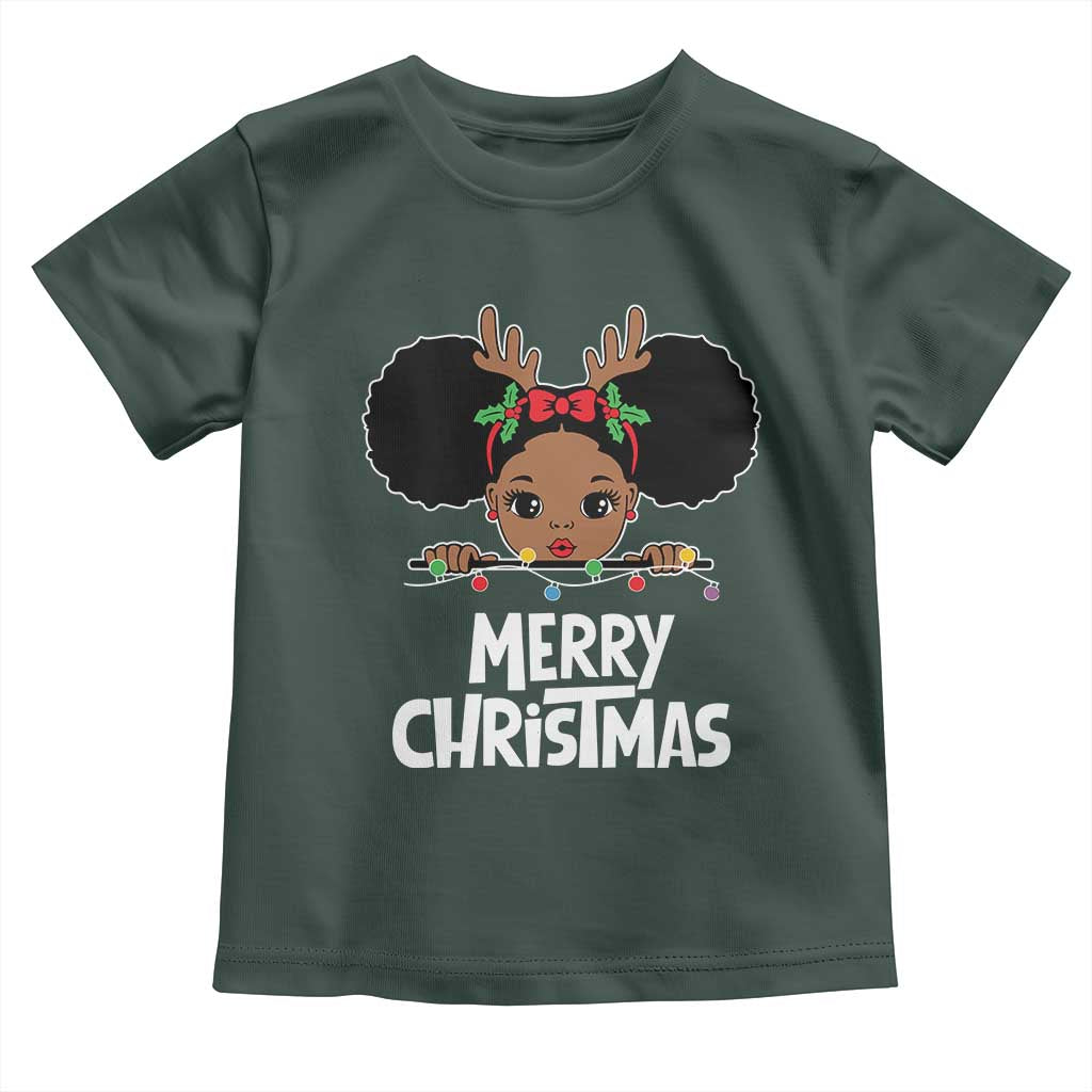 African American Christmas Toddler T Shirt Merry Christmas Cute Black Girl Kids TS09 Dark Forest Green Print Your Wear