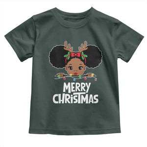 African American Christmas Toddler T Shirt Merry Christmas Cute Black Girl Kids TS09 Dark Forest Green Print Your Wear