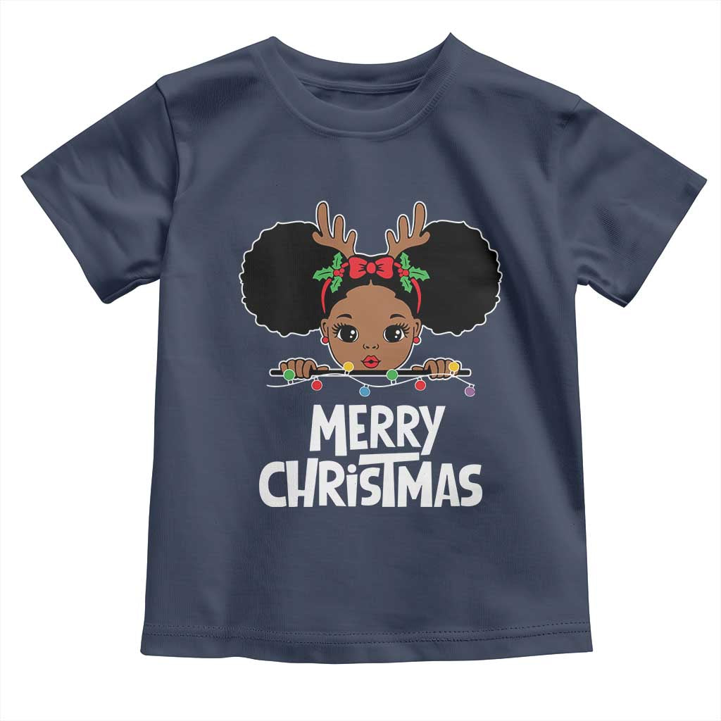 African American Christmas Toddler T Shirt Merry Christmas Cute Black Girl Kids TS09 Navy Print Your Wear