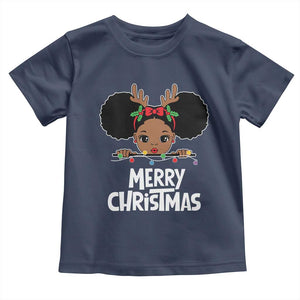 African American Christmas Toddler T Shirt Merry Christmas Cute Black Girl Kids TS09 Navy Print Your Wear