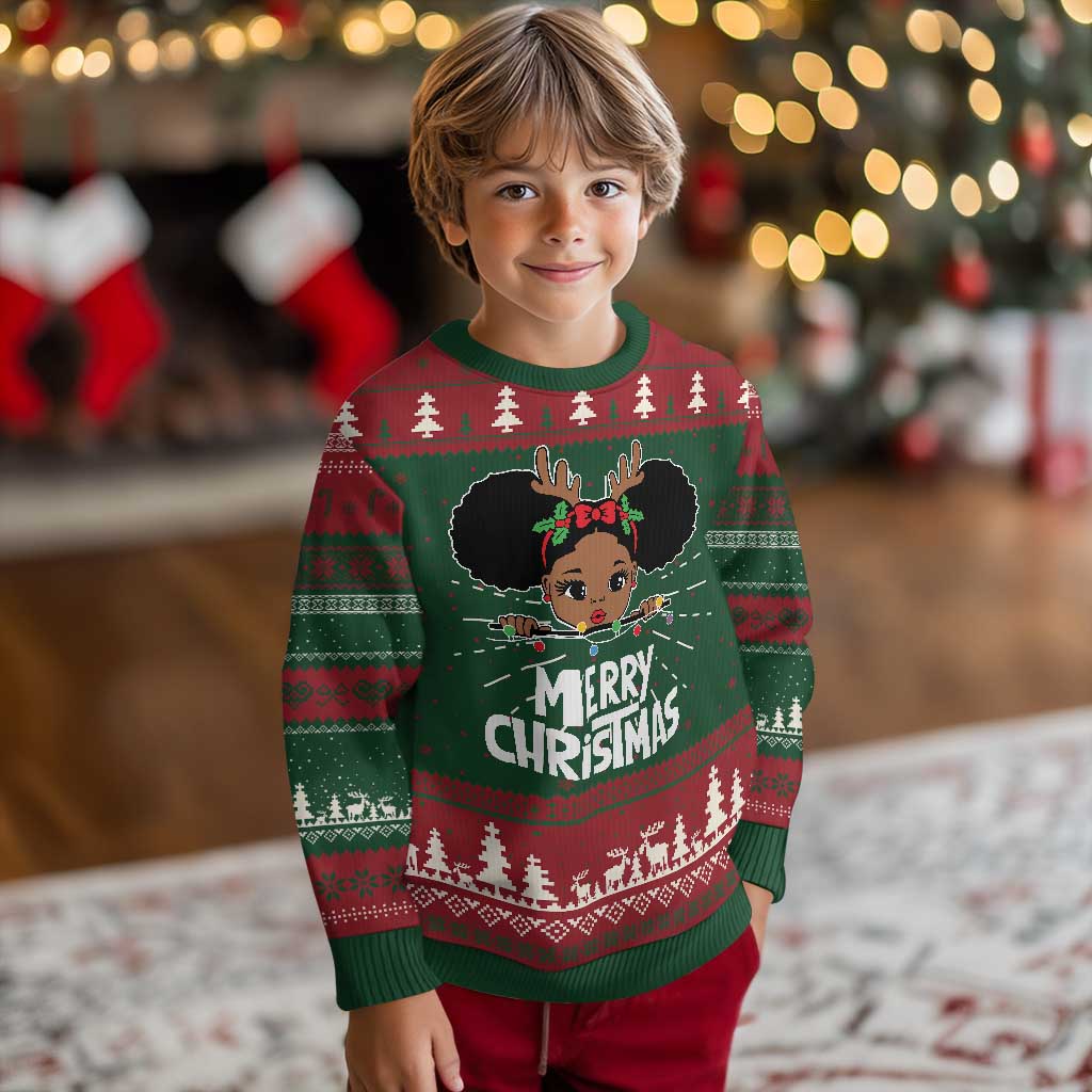 Merry Christmas African American Cute Little Miss Santa Ugly Christmas Sweater TS09 Christmas Print Your Wear