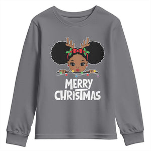 African American Christmas Youth Sweatshirt Merry Christmas Cute Black Girl Kids TS09 Charcoal Print Your Wear
