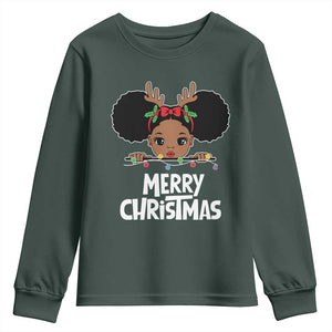 African American Christmas Youth Sweatshirt Merry Christmas Cute Black Girl Kids TS09 Dark Forest Green Print Your Wear