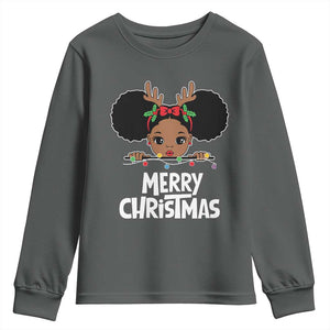 African American Christmas Youth Sweatshirt Merry Christmas Cute Black Girl Kids TS09 Dark Heather Print Your Wear