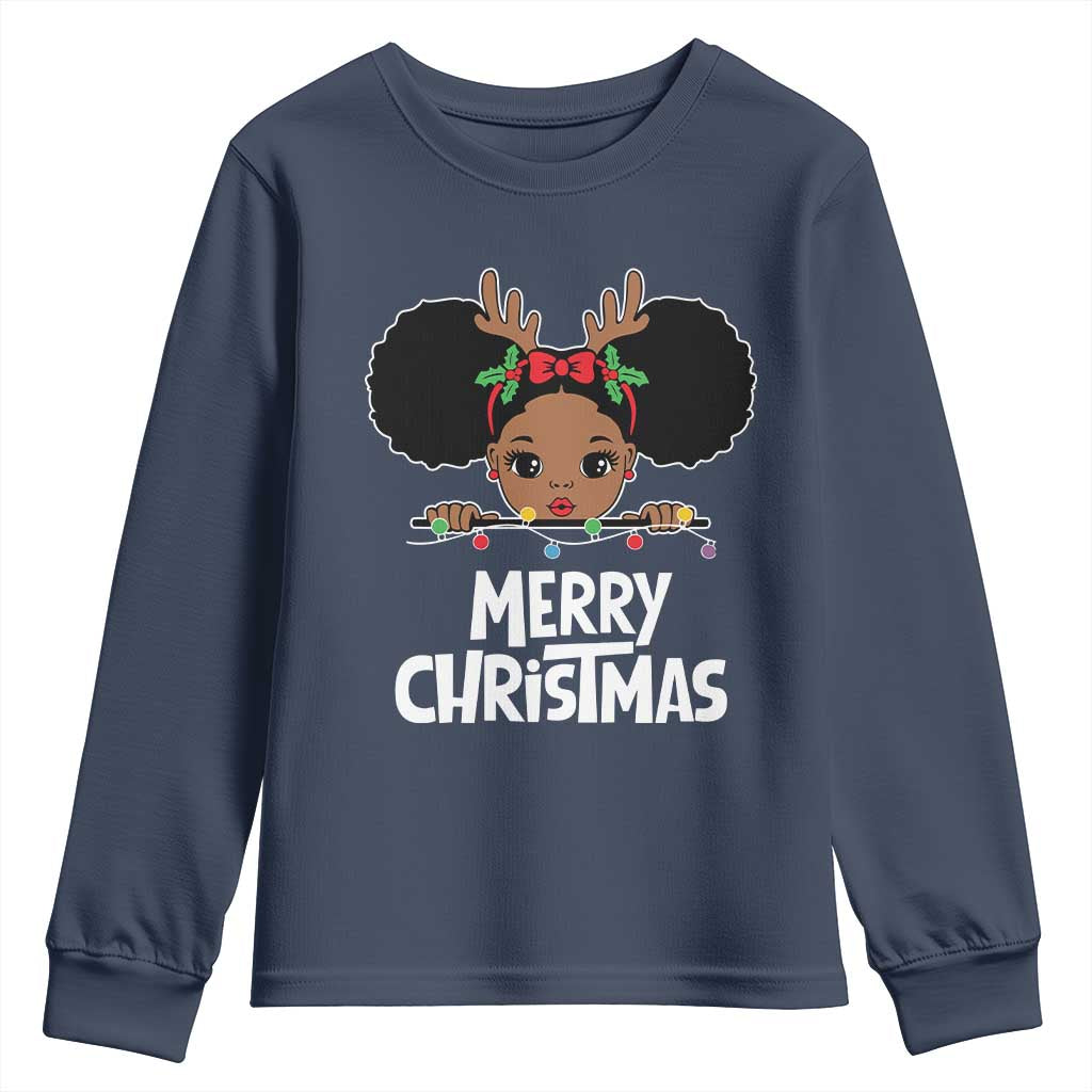 African American Christmas Youth Sweatshirt Merry Christmas Cute Black Girl Kids TS09 Navy Print Your Wear