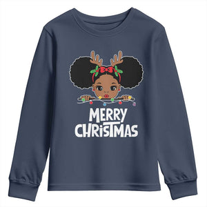 African American Christmas Youth Sweatshirt Merry Christmas Cute Black Girl Kids TS09 Navy Print Your Wear