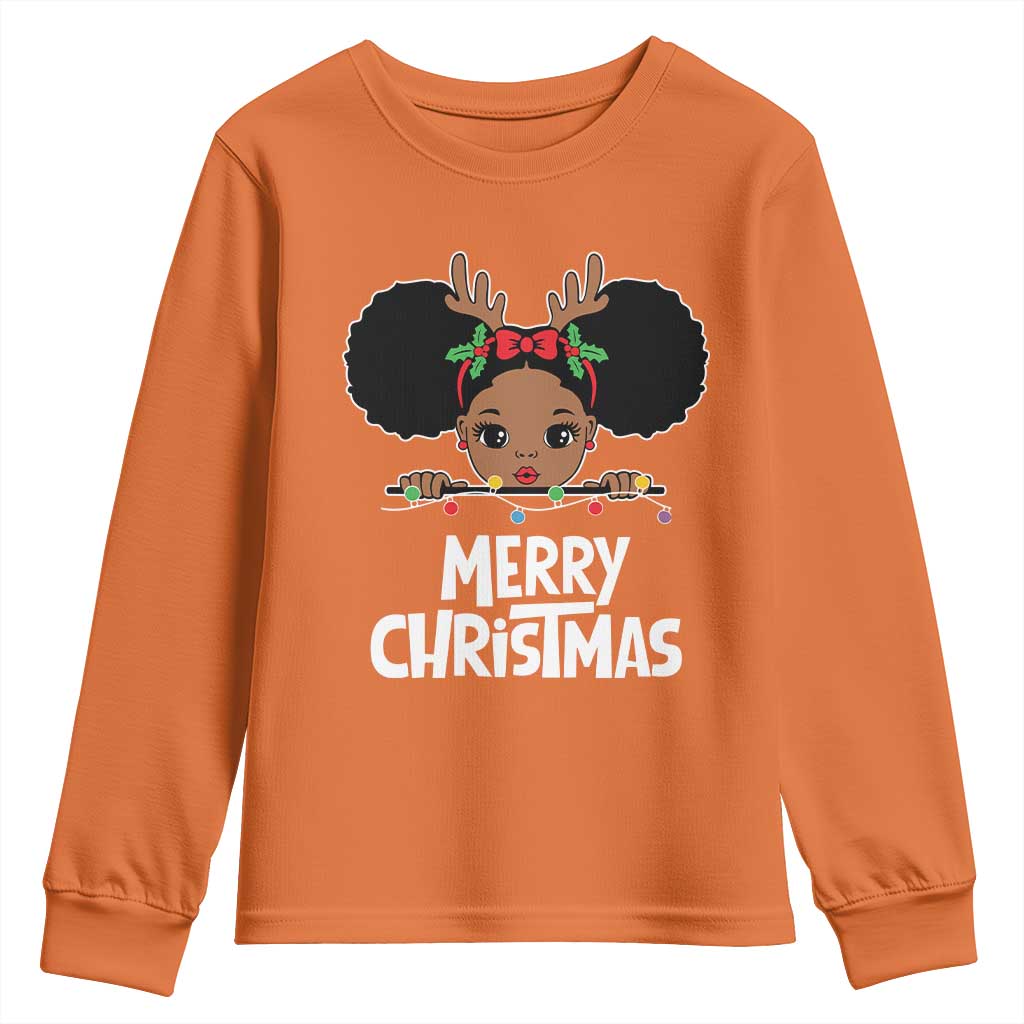 African American Christmas Youth Sweatshirt Merry Christmas Cute Black Girl Kids TS09 Orange Print Your Wear