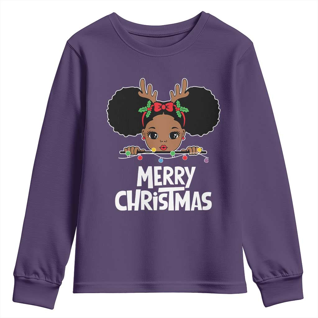 African American Christmas Youth Sweatshirt Merry Christmas Cute Black Girl Kids TS09 Purple Print Your Wear