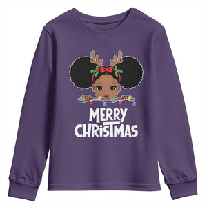 African American Christmas Youth Sweatshirt Merry Christmas Cute Black Girl Kids TS09 Purple Print Your Wear