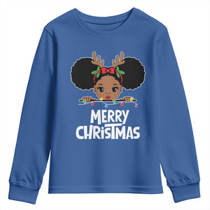 African American Christmas Youth Sweatshirt Merry Christmas Cute Black Girl Kids TS09 Royal Blue Print Your Wear