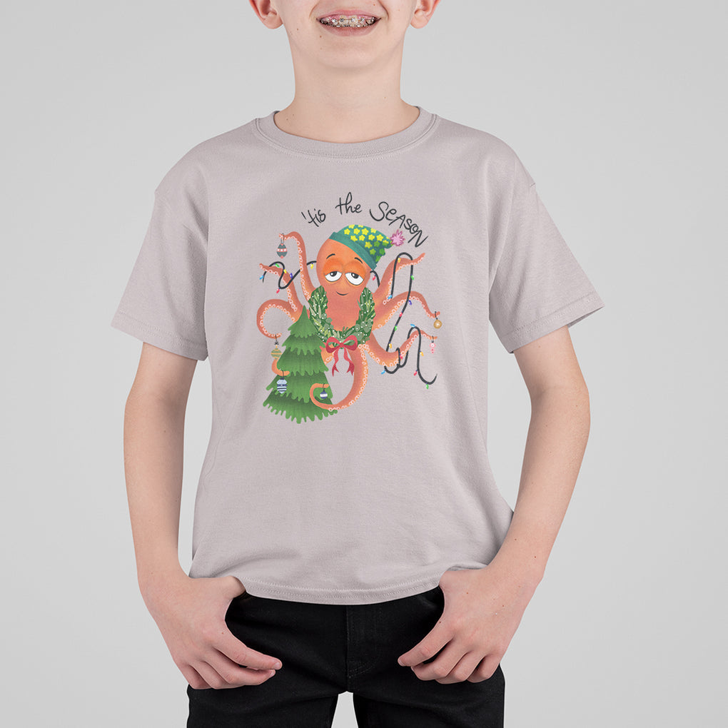 Octopus Tis The Season Christmas Tree T Shirt For Kid TS09 Ice Gray Printyourwear