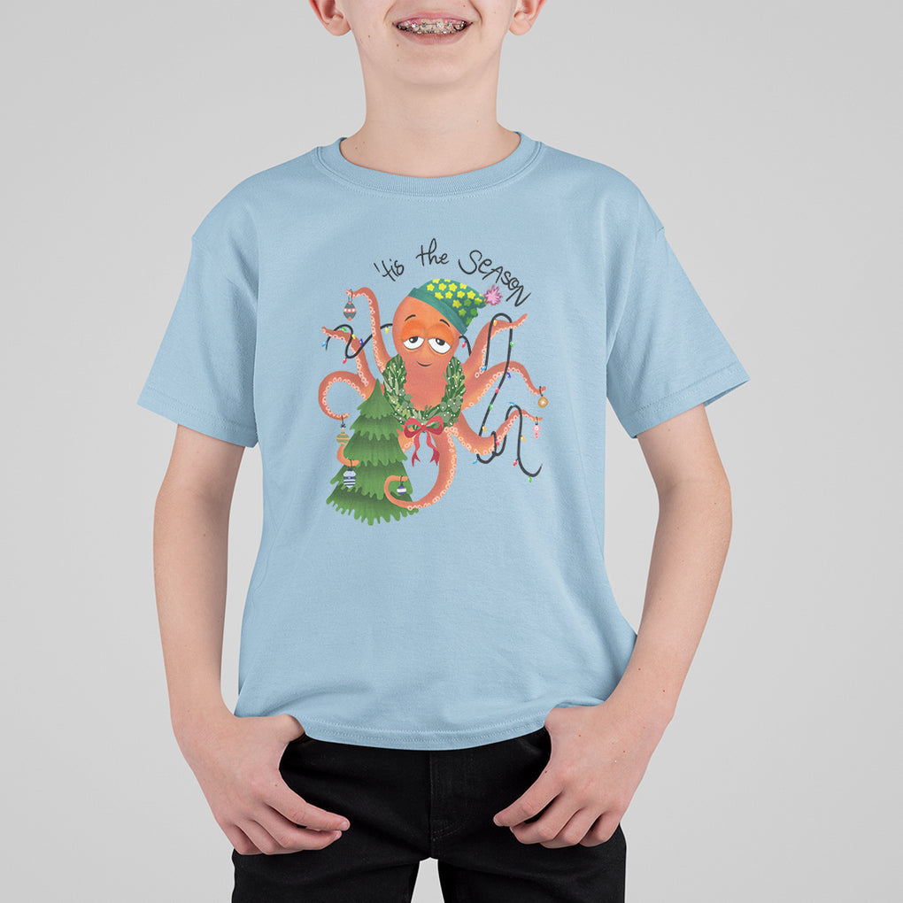 Octopus Tis The Season Christmas Tree T Shirt For Kid TS09 Light Blue Printyourwear