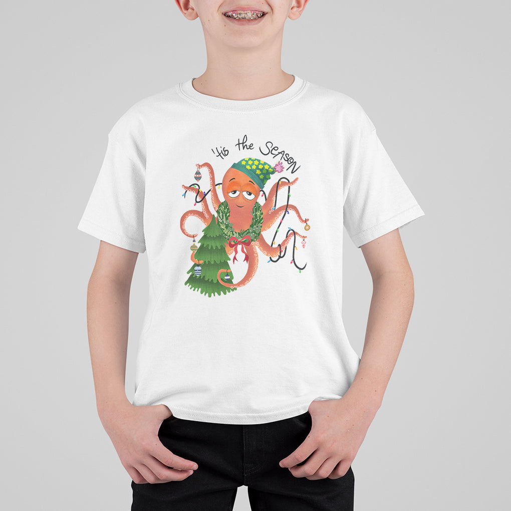 Octopus Tis The Season Christmas Tree T Shirt For Kid TS09 White Printyourwear