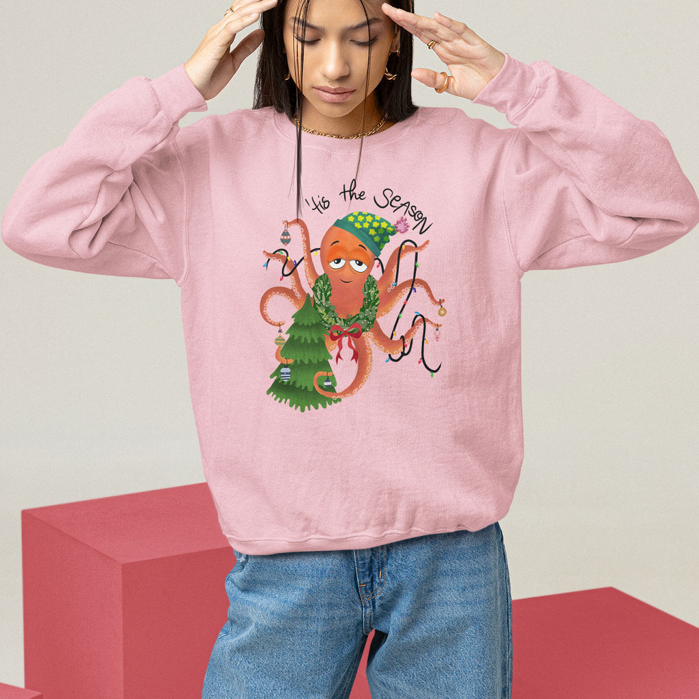 Octopus Tis The Season Christmas Tree Sweatshirt TS09 Light Pink Printyourwear