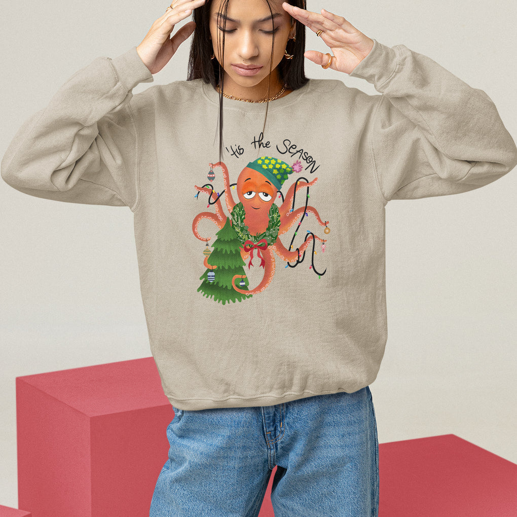 Octopus Tis The Season Christmas Tree Sweatshirt TS09 Sand Printyourwear