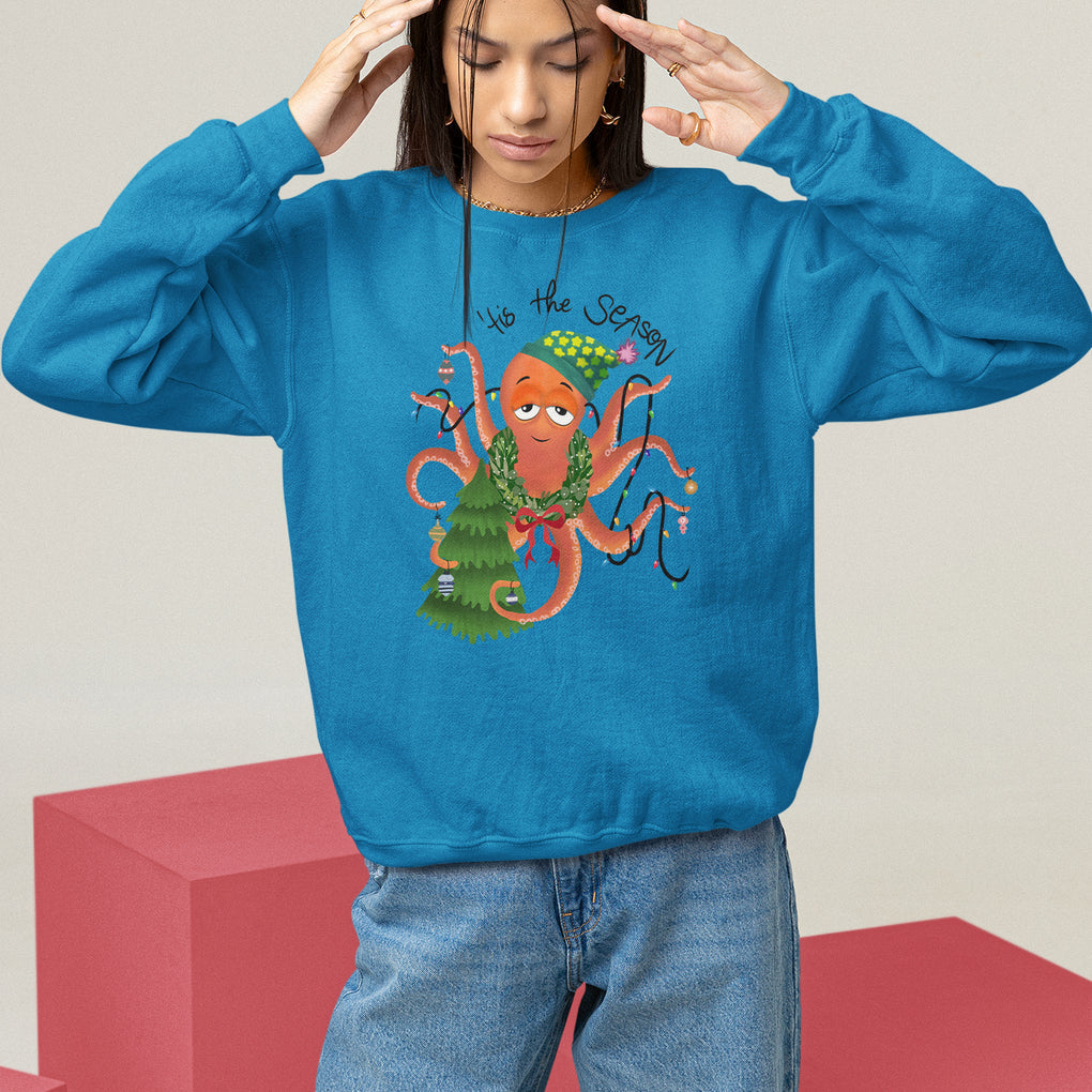 Octopus Tis The Season Christmas Tree Sweatshirt TS09 Sapphire Printyourwear