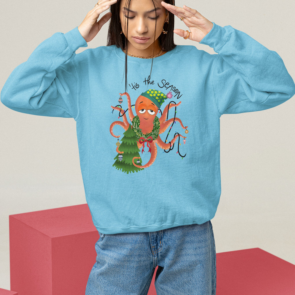Octopus Tis The Season Christmas Tree Sweatshirt TS09 Sky Printyourwear