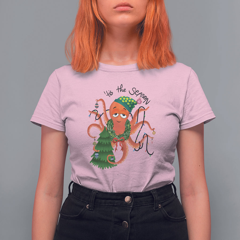 Octopus Tis The Season Christmas Tree T Shirt For Women TS09 Light Pink Printyourwear